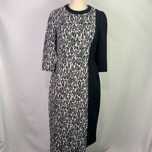 Stogova grey animal print black color block dress